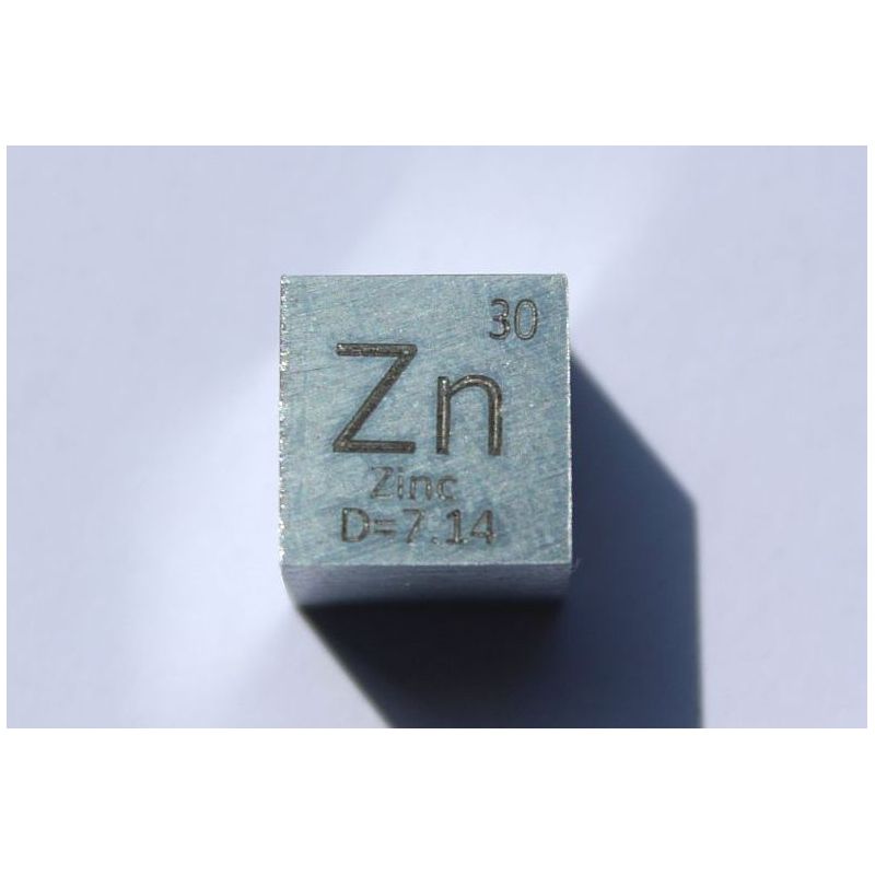 Cube en métal de zinc Zn 10x10mm poli pureté 99,99%