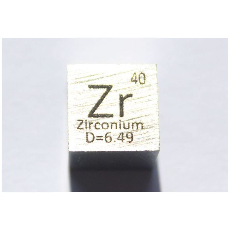 Cube en zirconium Zr métal 10x10mm poli pureté 99,2%